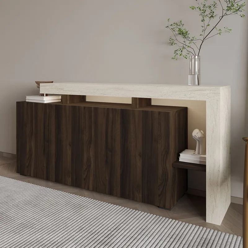 Jurukovo konsolipöytä 170x80x35 cm - Travertine ja pähkinäpuu - Säilytys - Säilytyskalusteet - Senkki