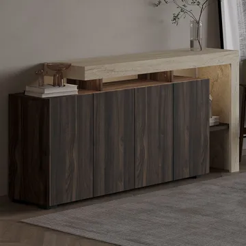 Jurukovo konsolipöytä 170x80x35 cm - Travertine ja pähkinäpuu - Säilytys - Säilytyskalusteet - Senkki