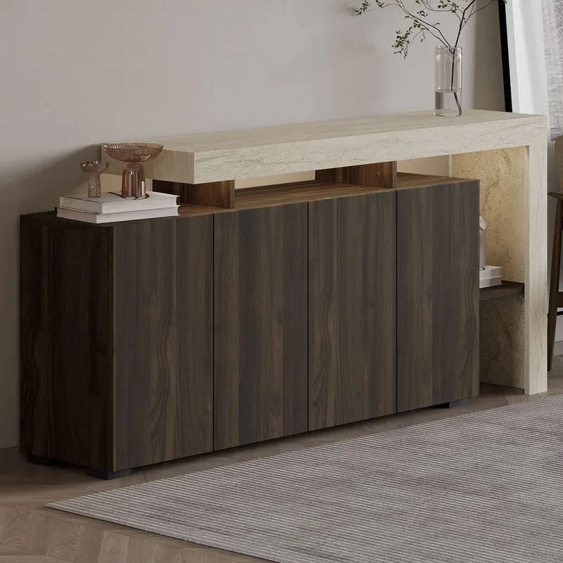 Jurukovo konsolipöytä 170x80x35 cm - Travertine ja pähkinäpuu - Säilytys - Säilytyskalusteet - Senkki