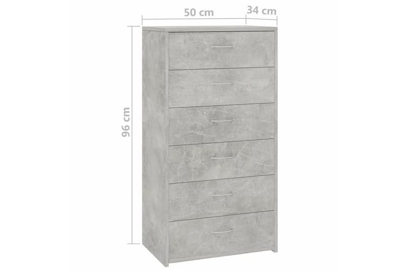 Lipasto 6 vetolaatikolla betoninharmaa 50x34x96 cm lastulevy - Harmaa - Säilytys - Säilytyskalusteet - Senkki