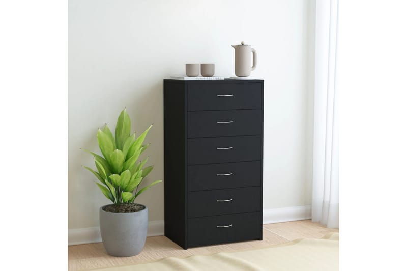 Lipasto 6 vetolaatikolla musta 50x34x96 cm lastulevy - Musta - Säilytys - Säilytyskalusteet - Senkki