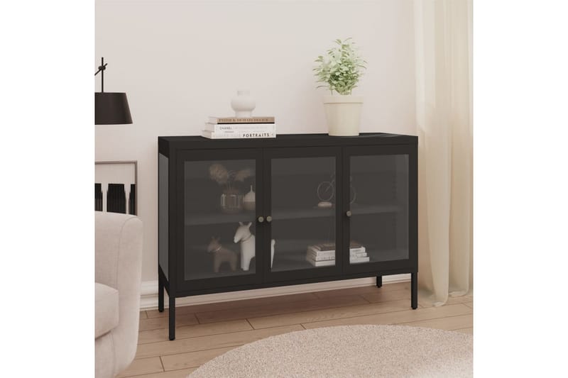 Senkki musta 105x35x70 cm teräs ja lasi - Musta - Säilytys - Säilytyskalusteet - Senkki