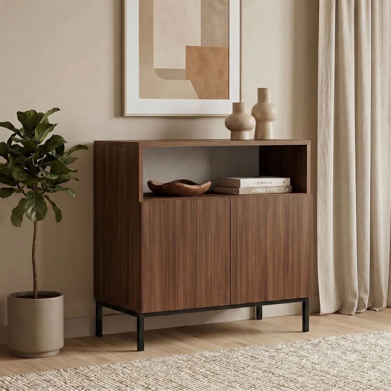 Senkki Nordure Palmer (80 x 80 x 40 cm) Milano pähkinä musta - Milano Walnut ja musta - Säilytys - Säilytyskalusteet - Senkki