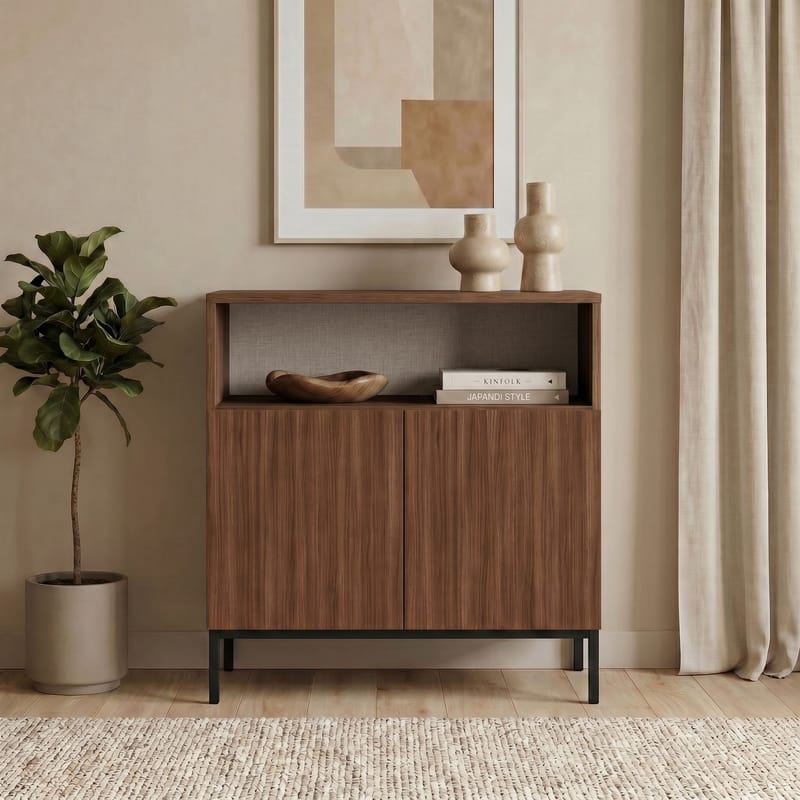 Senkki Nordure Palmer (80 x 80 x 40 cm) Milano pähkinä musta - Milano Walnut ja musta - Säilytys - Säilytyskalusteet - Senkki