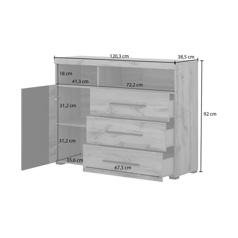 Senkki Roger 1 Ovi ja 3 Laatikkkoa - Wotan tammi - Säilytys - Säilytyskalusteet - Senkki