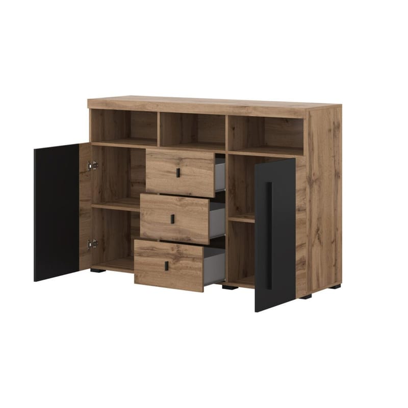 Senkki Roger 2 Ovea ja 3 Laatikkkoa - Wotan tammi, 132 cm - Säilytys - Säilytyskalusteet - Senkki