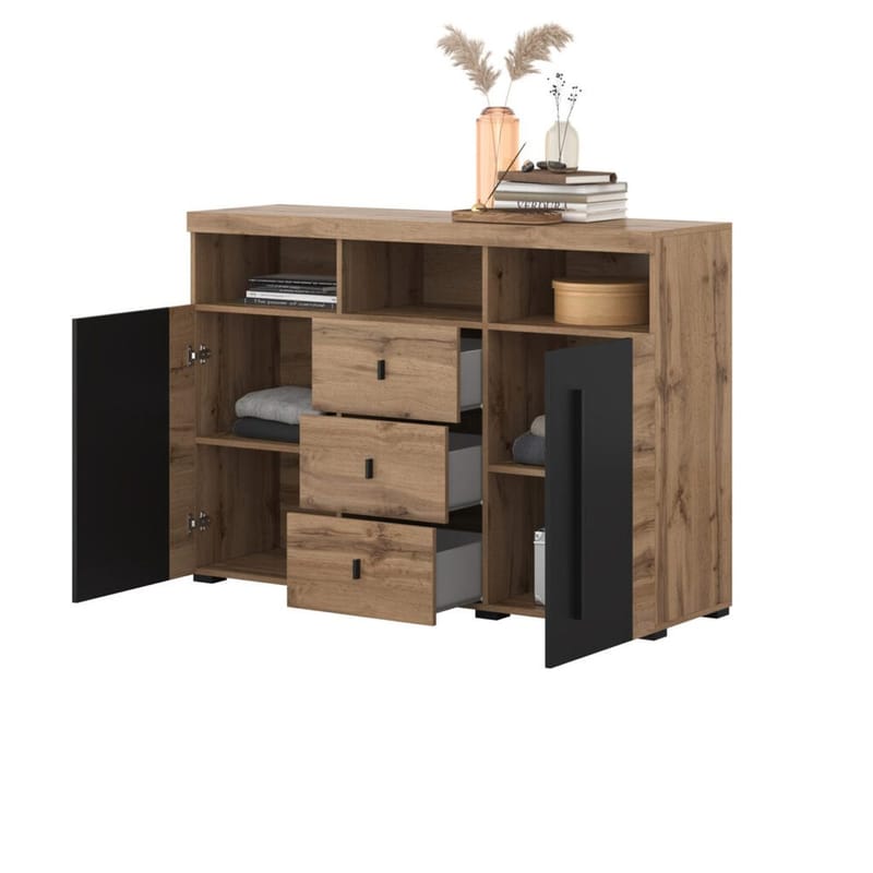 Senkki Roger 2 Ovea ja 3 Laatikkkoa - Wotan tammi, 132 cm - Säilytys - Säilytyskalusteet - Senkki