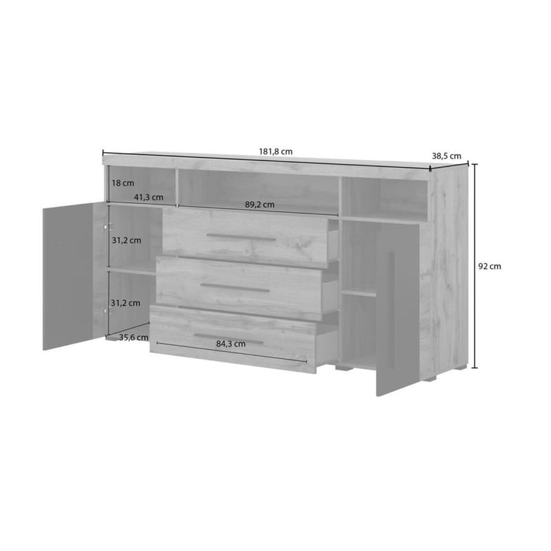 Senkki Roger 2 Ovea ja 3 Laatikkkoa - Wotan tammi, 182 cm - Säilytys - Säilytyskalusteet - Senkki