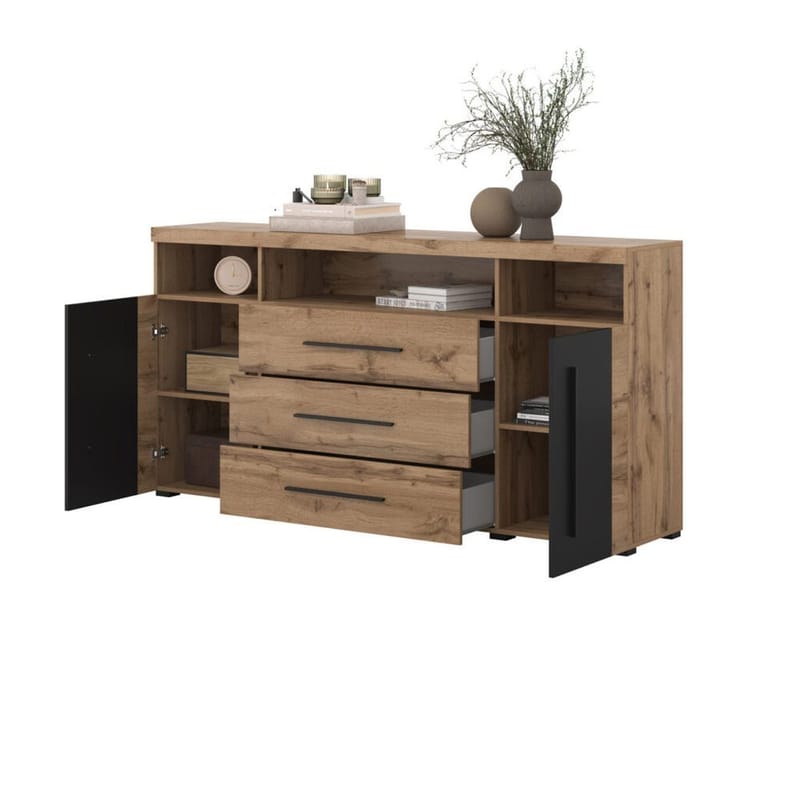 Senkki Roger 2 Ovea ja 3 Laatikkkoa - Wotan tammi, 182 cm - Säilytys - Säilytyskalusteet - Senkki