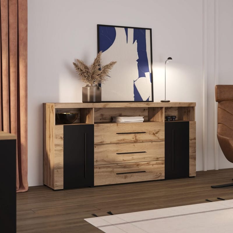 Senkki Roger 2 Ovea ja 3 Laatikkkoa - Wotan tammi, 182 cm - Säilytys - Säilytyskalusteet - Senkki