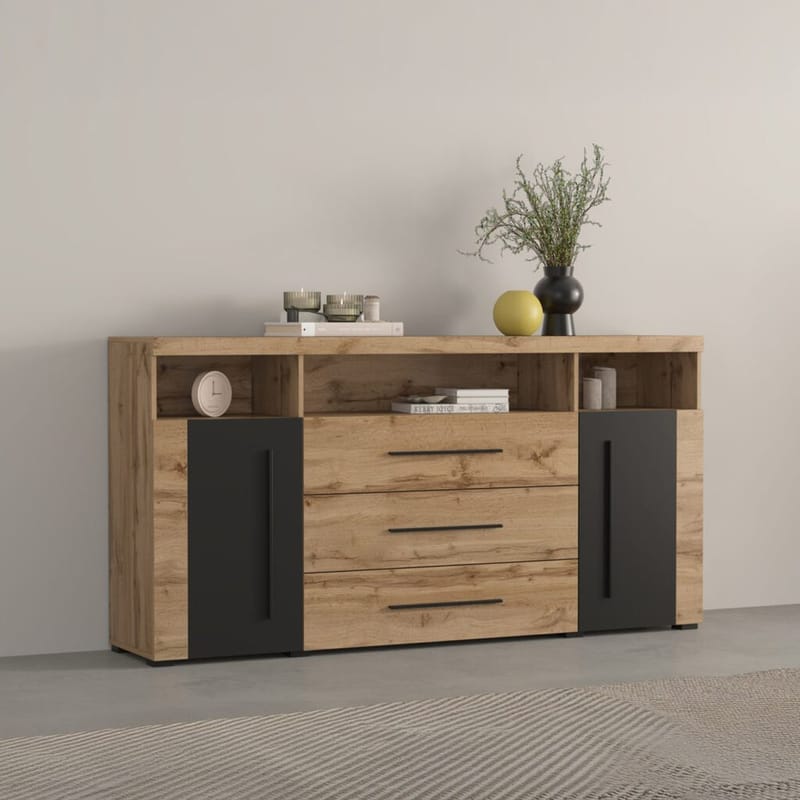 Senkki Roger 2 Ovea ja 3 Laatikkkoa - Wotan tammi, 182 cm - Säilytys - Säilytyskalusteet - Senkki