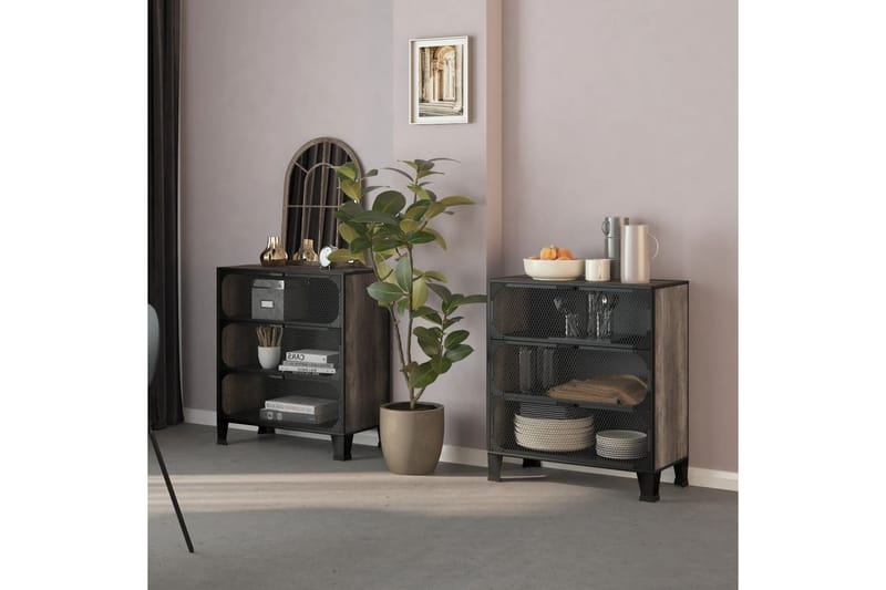 Säilytyskaapit 2 kpl harmaa 72x36x82 cm metalli ja MDF - Harmaa - Säilytys - Säilytyskalusteet - Senkki