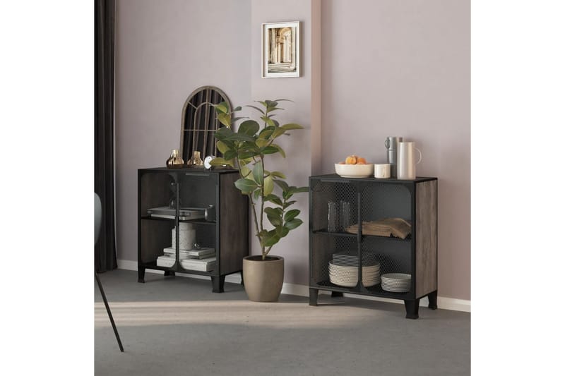 Säilytyskaapit 2 kpl harmaa 72x36x82 cm metalli ja MDF - Harmaa - Säilytys - Säilytyskalusteet - Senkki