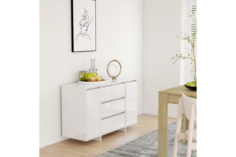 Senkki 3 vetolaatikkoa korkeakiilto valk. 120x41x75cm lastul - Valkoinen - Säilytys - Säilytyskalusteet - Senkki