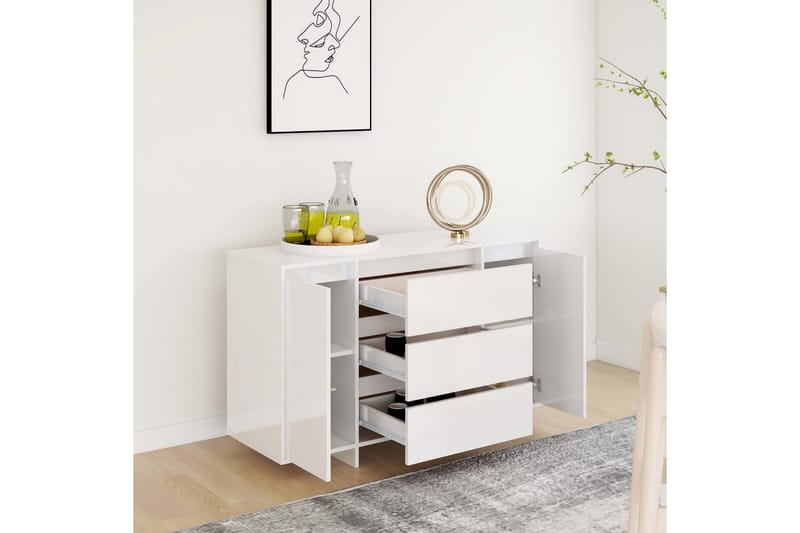 Senkki 3 vetolaatikkoa korkeakiilto valk. 120x41x75cm lastul - Valkoinen - Säilytys - Säilytyskalusteet - Senkki