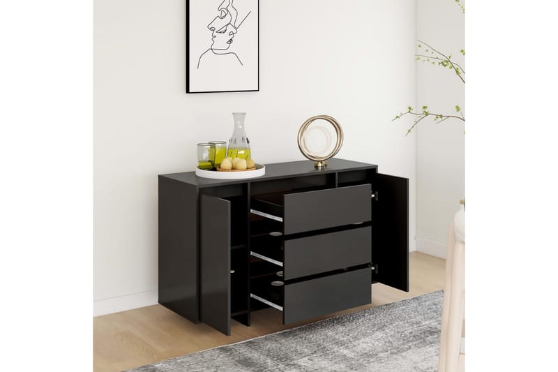 Senkki 3 vetolaatikkoa musta 120x41x75cm lastulevy - Musta - Säilytys - Säilytyskalusteet - Senkki
