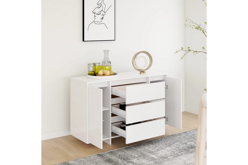 Senkki 3 vetolaatikkoa valkoinen 120x41x75cm lastulevy - Valkoinen - Säilytys - Säilytyskalusteet - Senkki