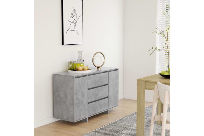 Senkki 3 vetolaatikolla betoninharmaa 120x41x75 cm lastulevy - Harmaa - Säilytys - Säilytyskalusteet - Senkki
