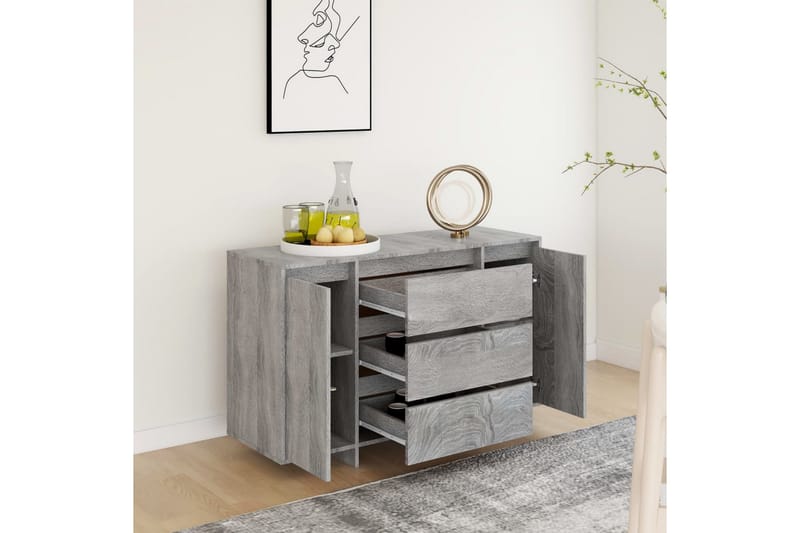 Senkki 3 vetolaatikolla harmaa Sonoma 120x41x75 cm lastulevy - Harmaa - Säilytys - Säilytyskalusteet - Senkki