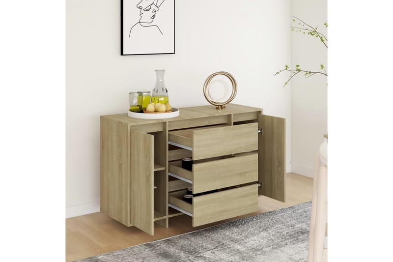 Senkki 3 vetolaatikolla Sonoma-tammi 120x41x75 cm lastulevy - Ruskea - Säilytys - Säilytyskalusteet - Senkki