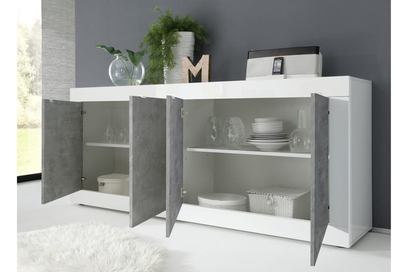 Senkki Astal 102x43 cm - Valkoinen Korkeakiilto/Harmaa - Säilytys - Säilytyskalusteet - Senkki