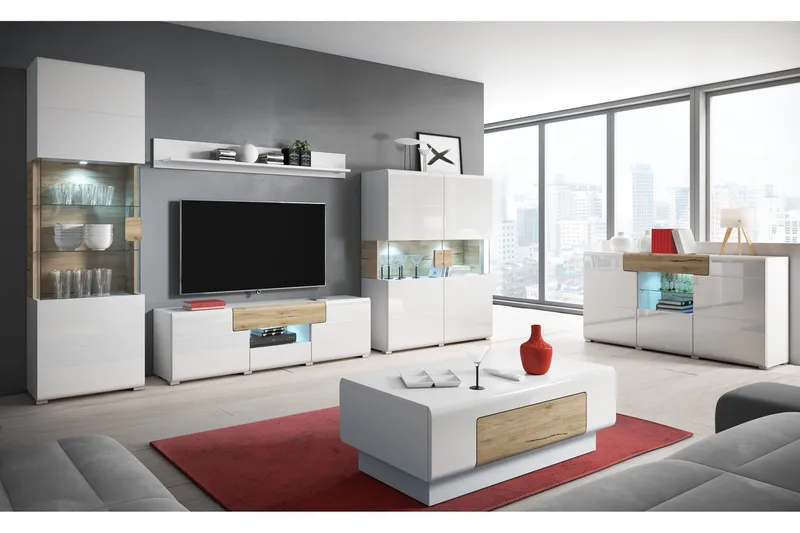 Senkki Aureas - Tammi/Valkoinen korkeakiilto - Säilytys - Säilytyskalusteet - Senkki