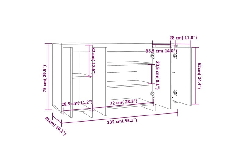 Senkki betoninharmaa 135x41x75 cm lastulevy - Harmaa - Säilytys - Säilytyskalusteet - Senkki