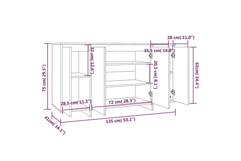 Senkki betoninharmaa 135x41x75 cm lastulevy - Harmaa - Senkki