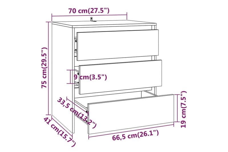 Senkki betoninharmaa 70x41x75 cm lastulevy - Harmaa - Senkki