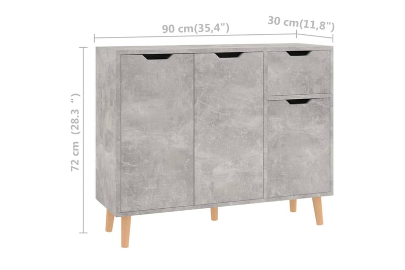 Senkki betoninharmaa 90x30x72 cm lastulevy - Harmaa - Säilytys - Säilytyskalusteet - Senkki