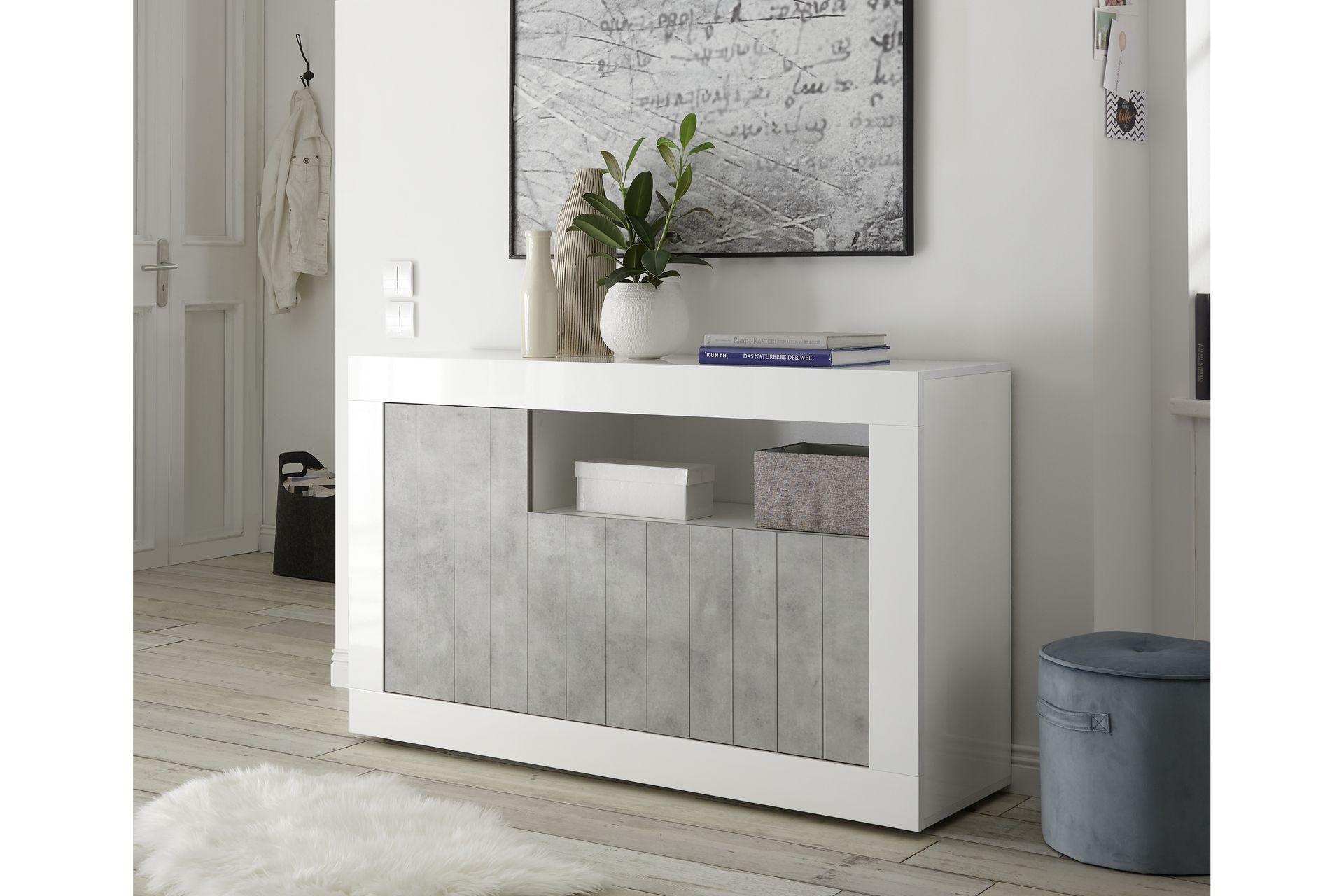 Senkki Calpino Medio 138 cm - Valkoinen/Harmaa - Säilytys - Säilytyskalusteet - Senkki
