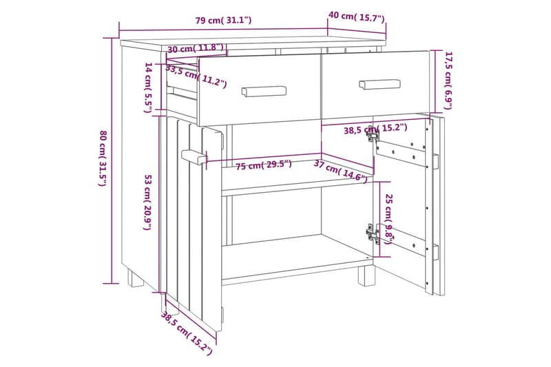 Senkki hunajanruskea 79x40x80 cm täysi mänty - Ruskea - Senkki