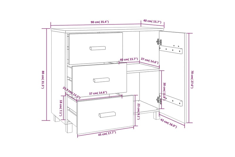 Senkki hunajanruskea 90x40x80 cm täysi mänty - Ruskea - Säilytys - Säilytyskalusteet - Senkki
