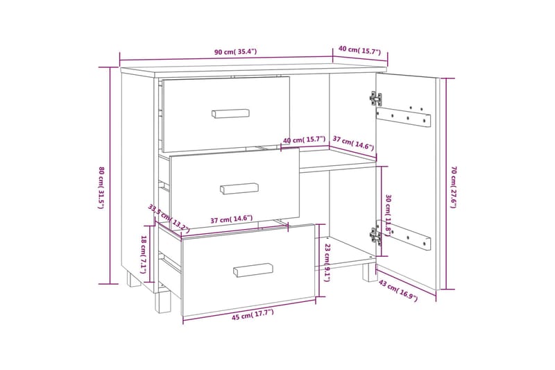 Senkki hunajanruskea 90x40x80 cm täysi mänty - Ruskea - Senkki