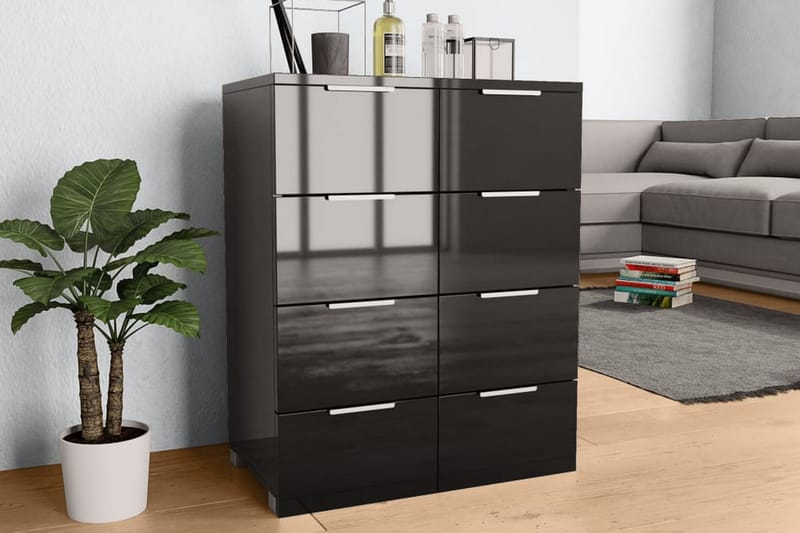 Senkki korkeakiiltoinen musta 60x35x76 cm lastulevy - Musta - Säilytys - Säilytyskalusteet - Senkki