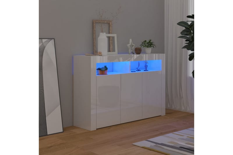 Senkki LED-valoilla korkeakiilto valkoinen 115,5x30x75 cm - Säilytys - Säilytyskalusteet - Senkki