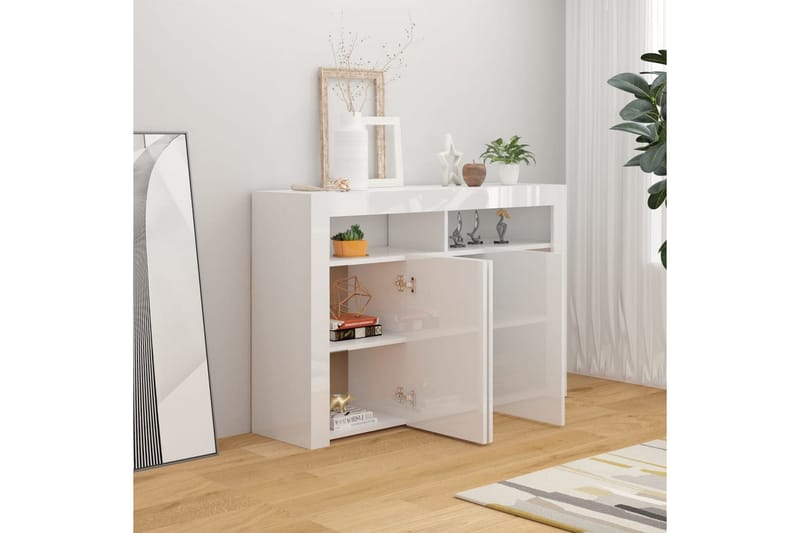 Senkki LED-valoilla korkeakiilto valkoinen 115,5x30x75 cm - Säilytys - Säilytyskalusteet - Senkki