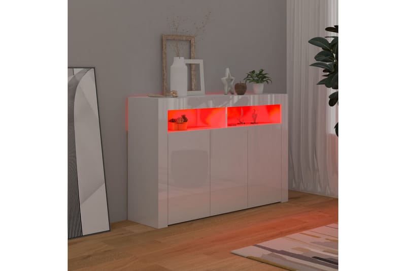 Senkki LED-valoilla korkeakiilto valkoinen 115,5x30x75 cm - Säilytys - Säilytyskalusteet - Senkki