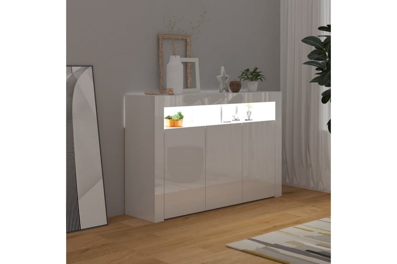 Senkki LED-valoilla korkeakiilto valkoinen 115,5x30x75 cm - Säilytys - Säilytyskalusteet - Senkki