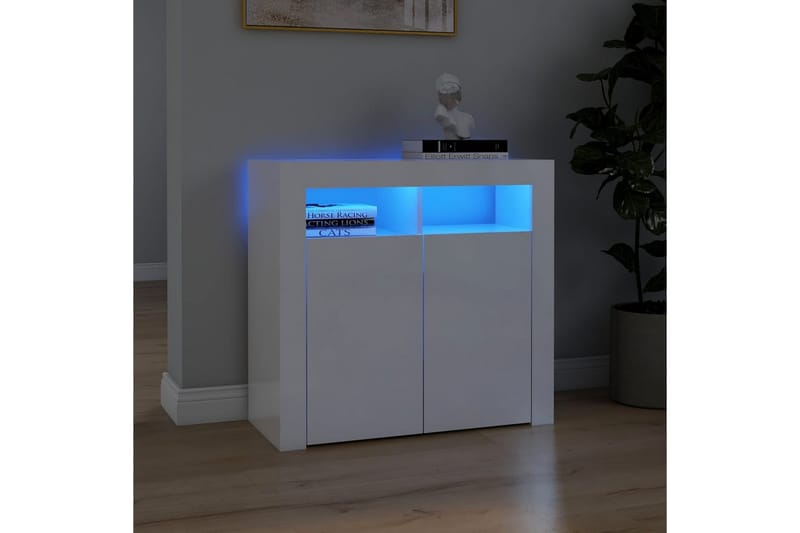 Senkki LED-valoilla korkeakiilto valkoinen 80x35x75 cm - Säilytys - Säilytyskalusteet - Senkki