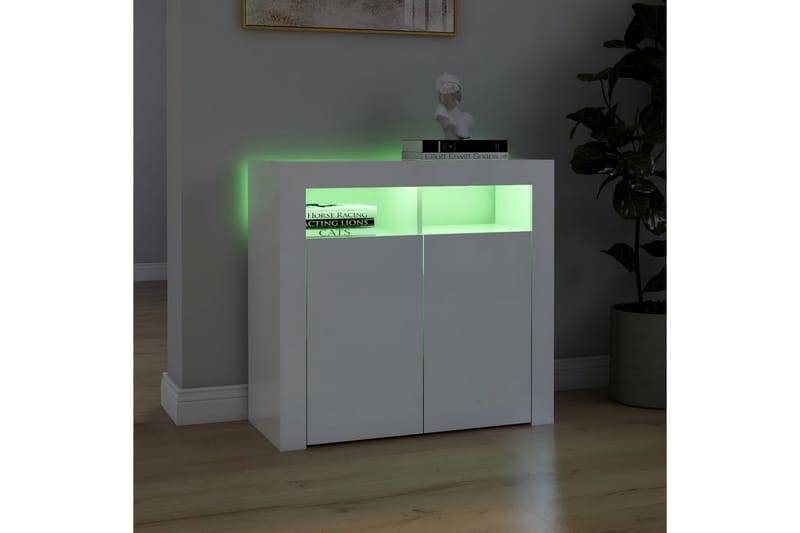 Senkki LED-valoilla korkeakiilto valkoinen 80x35x75 cm - Säilytys - Säilytyskalusteet - Senkki