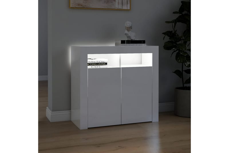Senkki LED-valoilla korkeakiilto valkoinen 80x35x75 cm - Säilytys - Säilytyskalusteet - Senkki