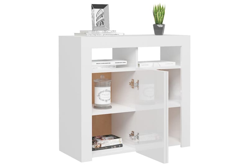 Senkki LED-valoilla korkeakiilto valkoinen 80x35x75 cm - Säilytys - Säilytyskalusteet - Senkki