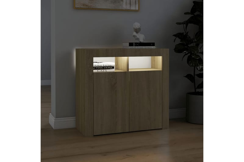 Senkki LED-valoilla Sonoma-tammi 80x35x75 cm - Säilytys - Säilytyskalusteet - Senkki