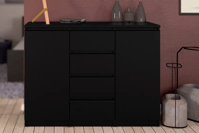 Senkki Lerna 121 cm 2 ovea 4 laatikkoa - Mattamusta - Säilytys - Säilytyskalusteet - Senkki