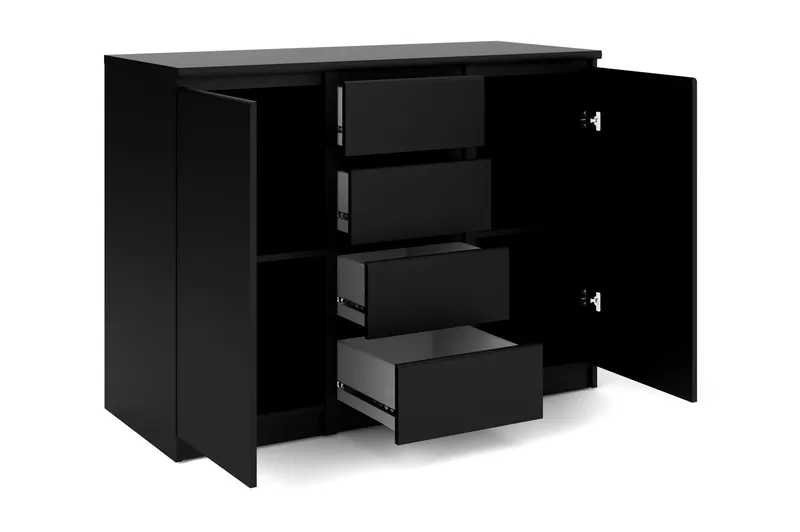 Senkki Lerna 121 cm 2 ovea 4 laatikkoa - Mattamusta - Säilytys - Säilytyskalusteet - Senkki