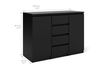 Senkki Lerna 121 cm 2 ovea 4 laatikkoa - Mattamusta - Säilytys - Säilytyskalusteet - Senkki