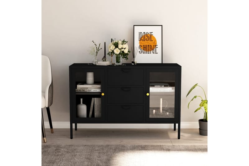 Senkki musta 105x35x70 cm teräs ja karkaistu lasi - Säilytys - Säilytyskalusteet - Senkki