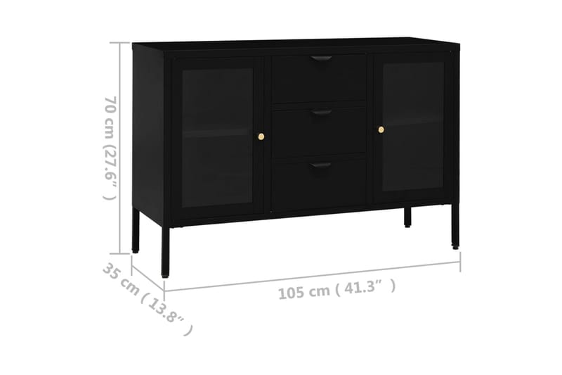 Senkki musta 105x35x70 cm teräs ja karkaistu lasi - Säilytys - Säilytyskalusteet - Senkki