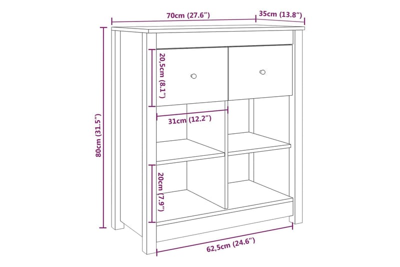 Senkki musta 70x35x80 cm täysi mänty - Musta - Senkki